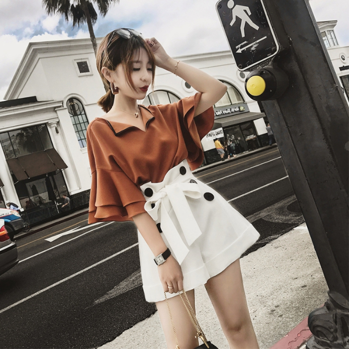 Summer new style foreign style show thin Hong Kong style two piece set fashionable shorts lady suit