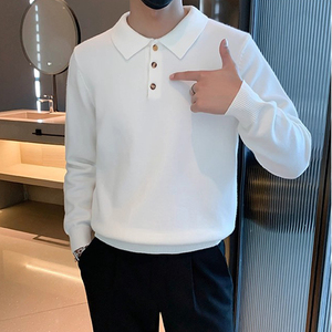 2025店主风秋冬polo领毛衣男简约翻领针织衫痞帅上衣 6952 P55图片