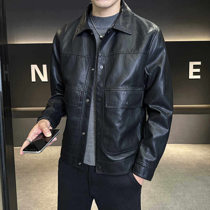 2025新款店主风男士外套潮流春秋季pu翻领皮衣6903P130,男装皮衣,星座615（原A358-1）