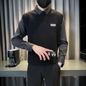 2025秋冬季新款店主风高端奢侈针织假两件毛衣韩版打底6012 P88图片