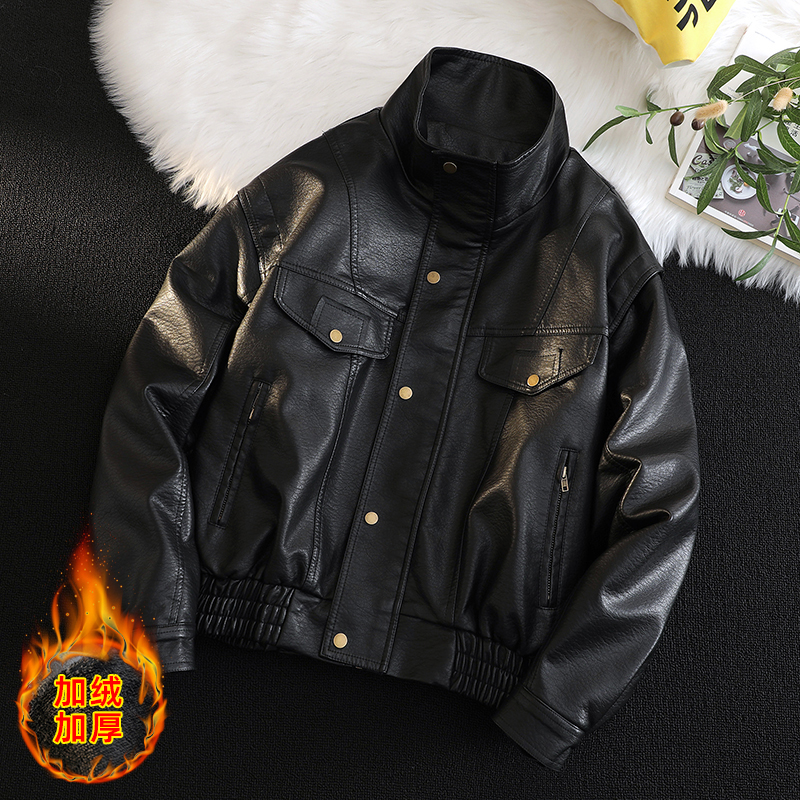冬加绒皮衣外套男机车服痞帅棉服皮夹克PY7806加绒P165常规155，男装皮衣，星座615（原A358-1）