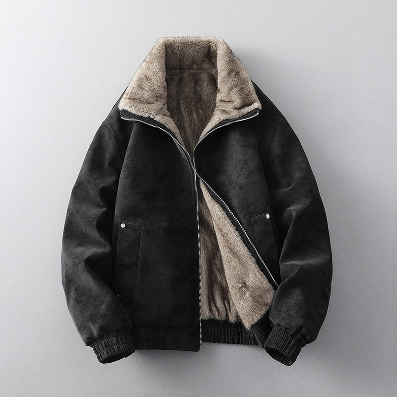 2025新款百搭复古两面穿皮夹克外套男加绒保暖宽松夹克6919P140，男装夹克，星座615（原A358-1）