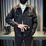 2025新款店主风加绒pu皮夹克男士潮流翻领外套7807P135，男装夹克，星座615（原A358-1）