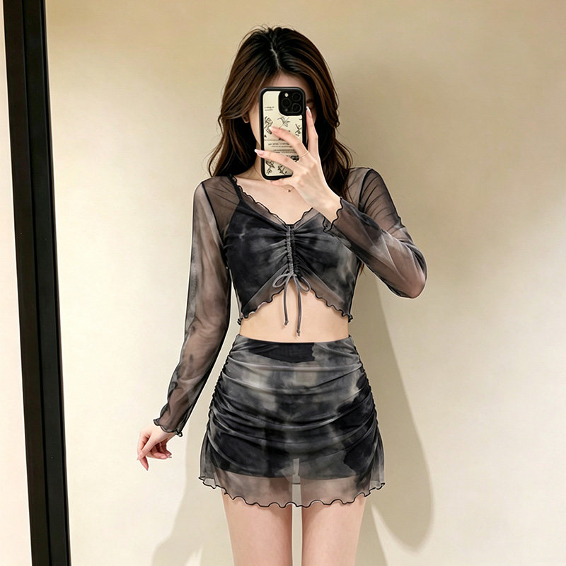 绝美扎染高级感纯欲ins遮肚显瘦保守学生2026年新款泳衣女夏微胖