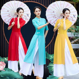 广场舞古典服装 中国风形体身韵纱衣舞蹈演出服改良旗袍 女飘逸套装