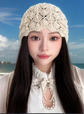 薄款帽子编织透气镂空针织包头帽瓜皮帽钩花堆堆帽女士遮白发