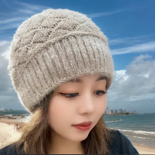 开开韵帽子女冬款加厚加绒针织帽骑车防寒护耳冬季防风保暖毛线帽