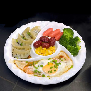 分格盘陶瓷多格蒸盘四格餐盘纯白圆形早餐分隔盘创意个性卤水拼盘