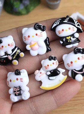 亮面黑色卡通猫咪盲袋diy奶油手机壳树脂配件发夹头绳饰品手工