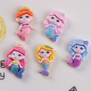 可爱卡通独角兽美人鱼冰箱磁吸贴发夹头饰箱包树脂饰品配件批发