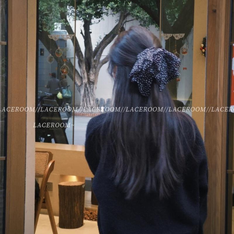 法式复古波点蝴蝶结抓夹气质百搭马尾夹半扎发后脑勺鲨鱼夹发饰女