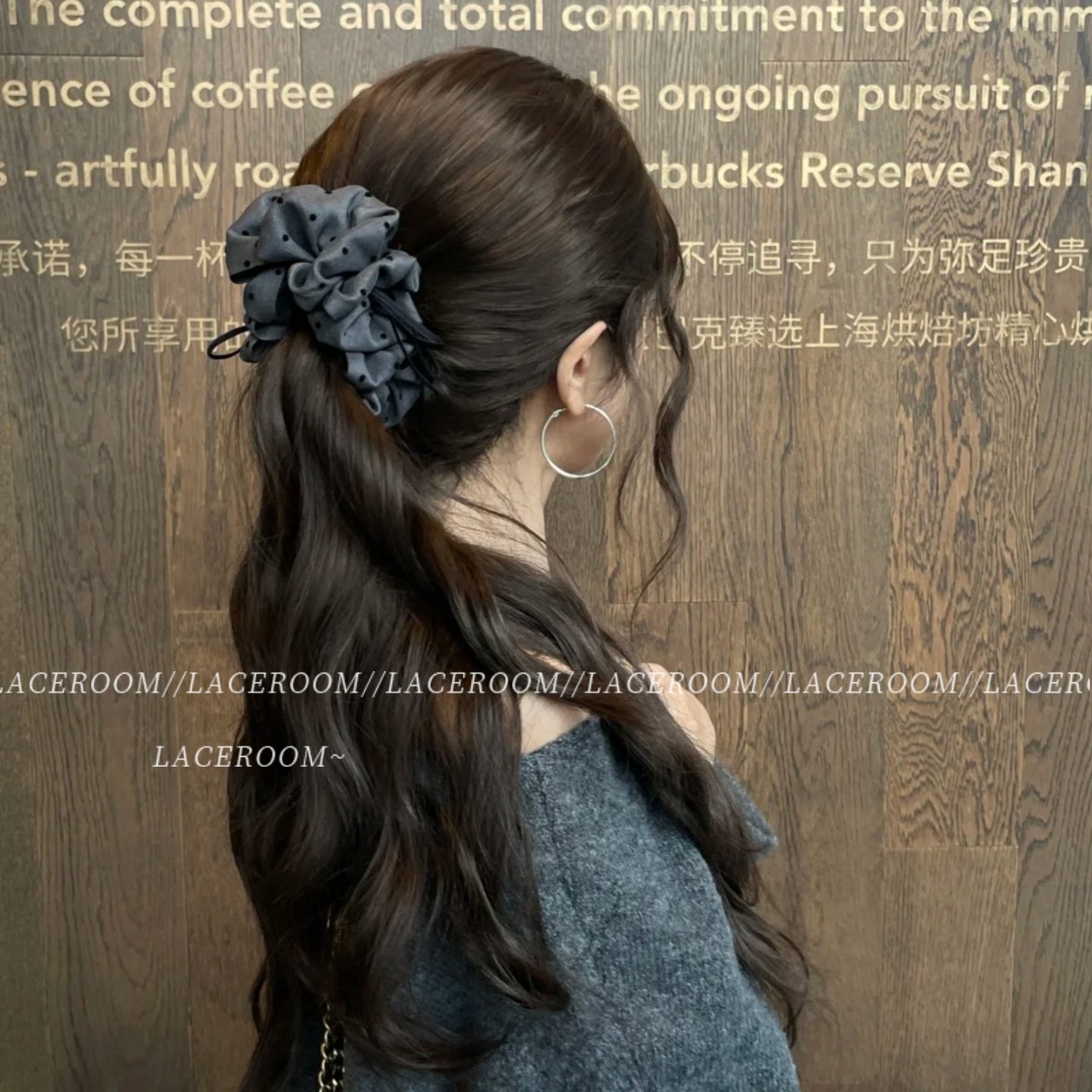 韩系波点褶皱香蕉夹女秋冬新款蝴蝶结飘带后脑勺半扎马尾盘发竖夹