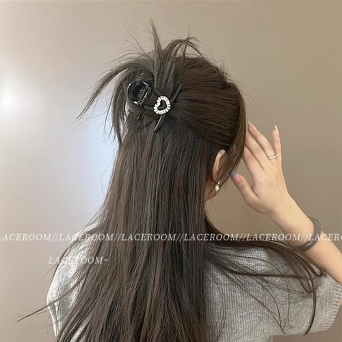 鲨鱼夹气质百搭爱心满钻发夹头饰