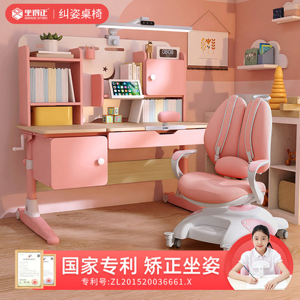 坐得正儿童学习桌书桌写字桌椅套装纠姿小学生女孩可升降家用课桌