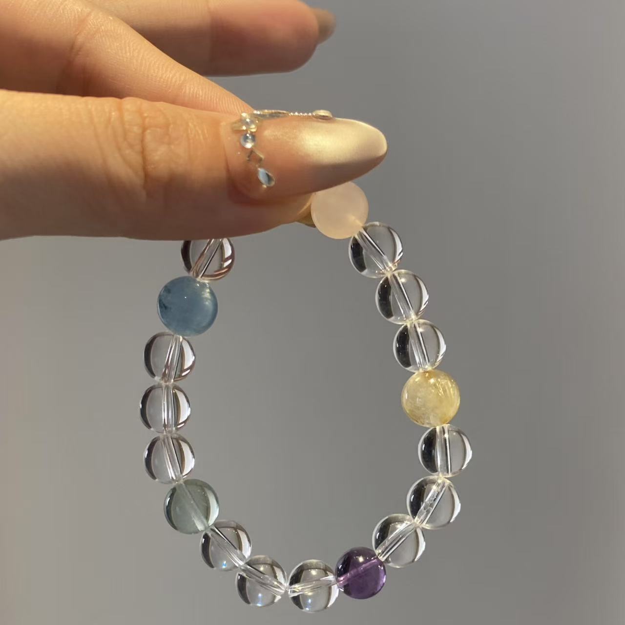 多巴胺多宝水晶手串手链白水晶粉水晶海蓝宝绿萤石紫水晶金发晶