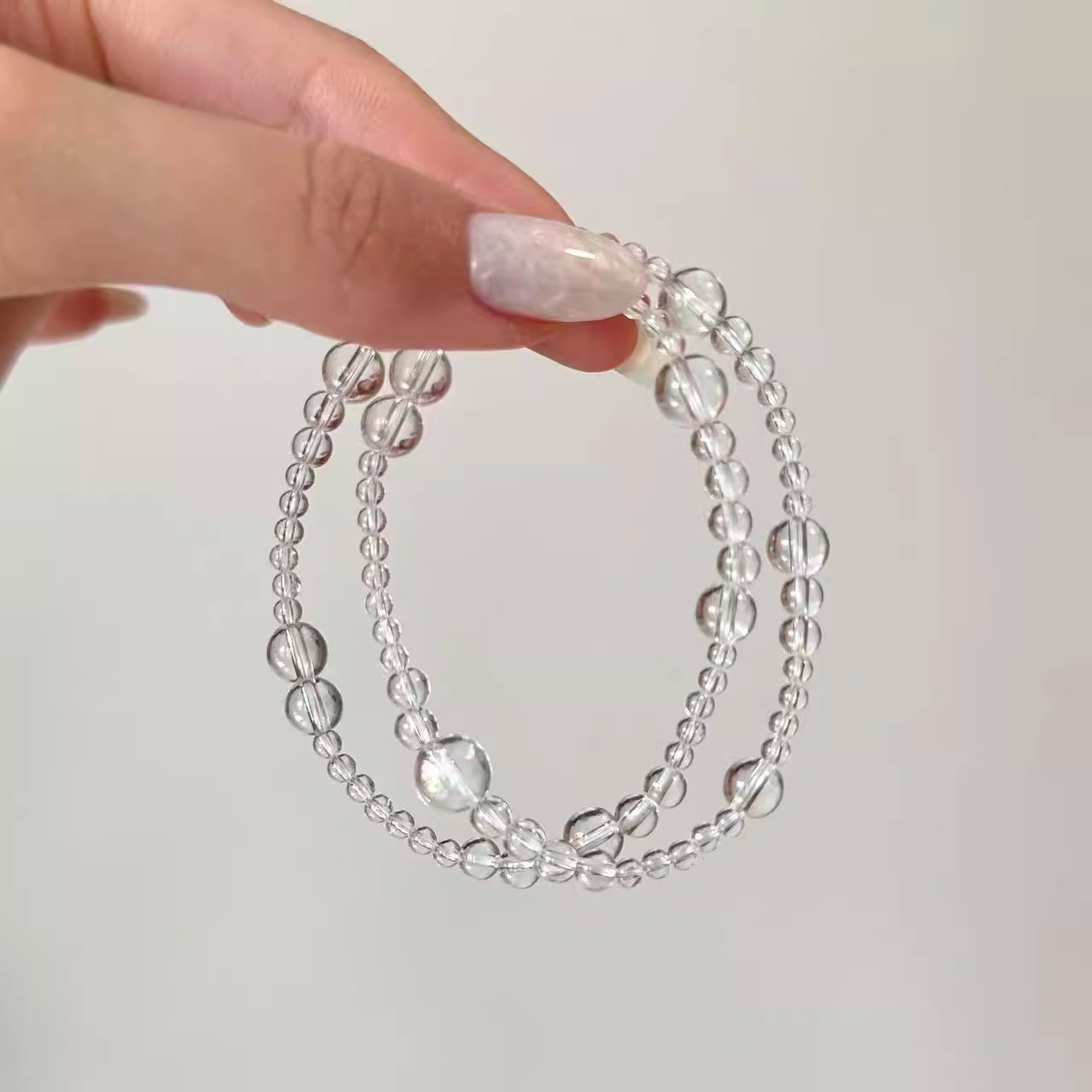 天然净体白水晶双圈手串手链时尚百搭大小珠子设计款送朋友礼物