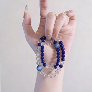 【苍海絮】青金石白水晶双圈手串时尚小众饰品高级感百搭手链