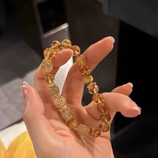 暴富黄水晶手串手链细闪水晶金发晶转运珠天然招财聚财黄塔晶百搭