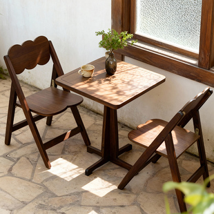 实木阳台茶桌椅组合中古精致户外庭院室外网红一桌二椅休闲区露台