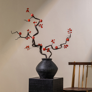 柿柿如意仿真花柿子枯枝假花干花插花客厅轻奢高端禅意装饰品摆件