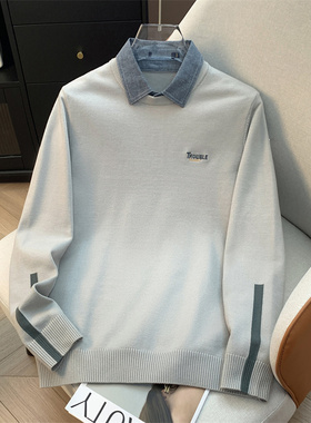 H家、余单！少量现货！米杏色衬衫领假两件2025秋季商务针织毛衣