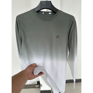 100棉 少量现货 春夏薄款 圆领打底纯棉长袖 H家 渐变T恤衫 余单