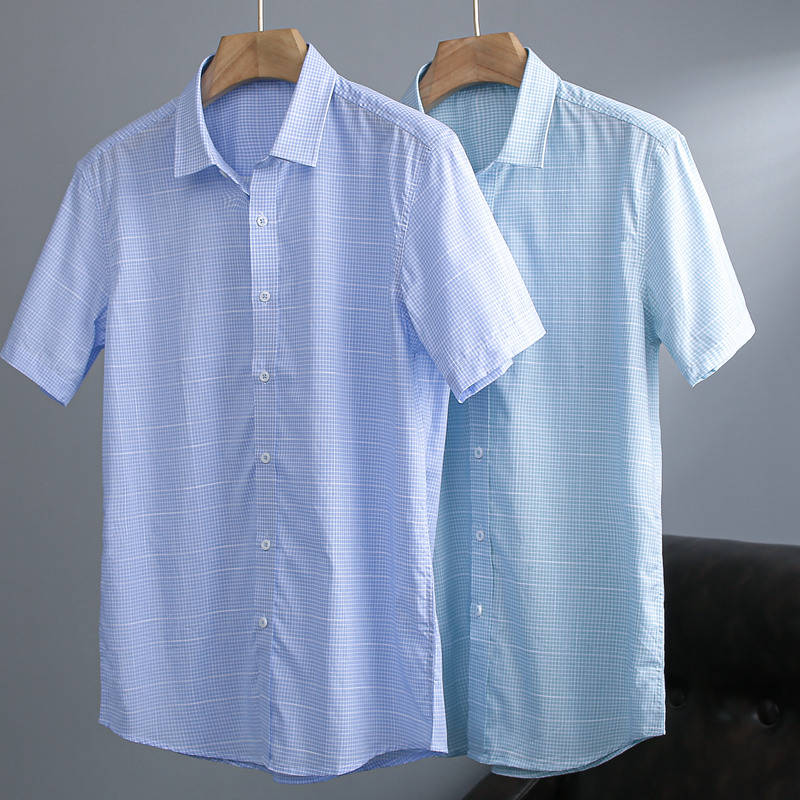 男士格纹短袖休闲衬衫