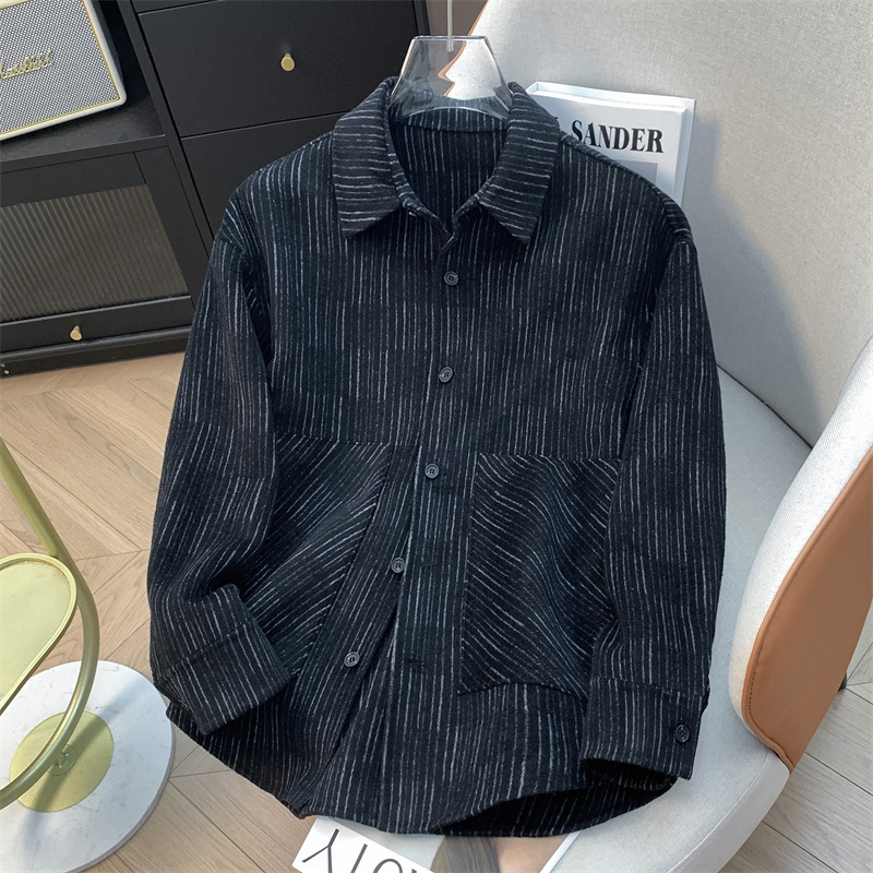 雅家、余单！少量现货！55.1羊毛黑色花纹中长款翻领双面呢大衣男