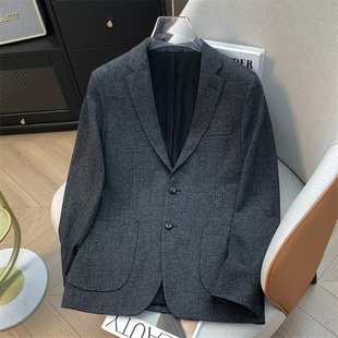 灰色绒感休闲西服2025秋季 少量现货 平驳领弹力外套 余单 H家
