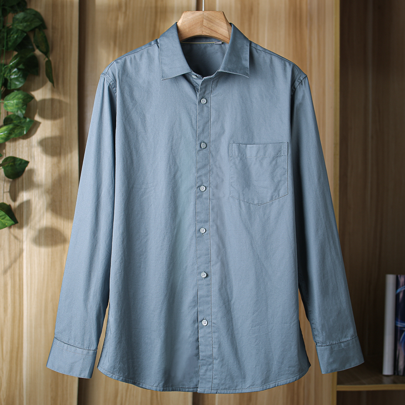 浅绿加绒保暖长袖衬衫