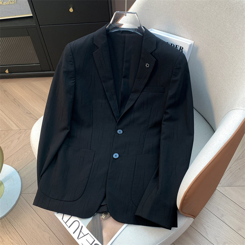 H家、余单！少量现货！黑色花纹休闲西服春季舒适弹力平驳领外套