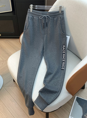 豆家、余单！少量现货！灰色卫裤男士休闲字母织带宽松直筒运动裤