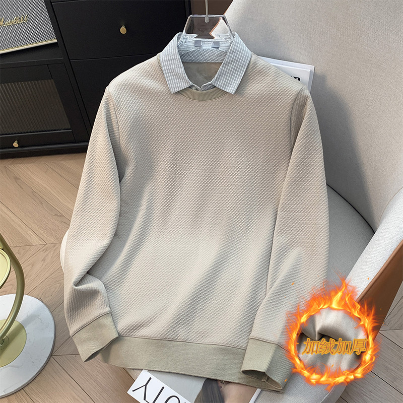 豆家、余单！少量现货！商务时尚保暖加绒假两件亲肤舒适针织衫男,男装,针织衫/毛衣,淘宝优惠券,粉丝福利购,淘宝优惠卷