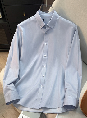 H家、余单！少量现货！100棉商务时尚男士衬衫尖领免烫细条纹衬衣