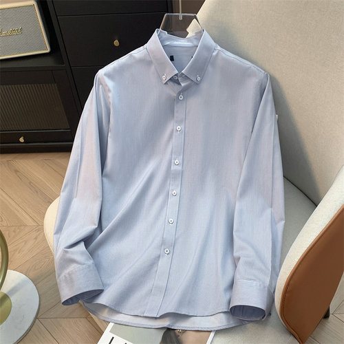 H家、余单！少量现货！100棉商务时尚男士衬衫尖领免烫细条纹衬衣