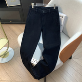 磨毛棉弹舒适直筒中腰裤 H家 黑色牛仔裤 男秋季 余单 少量现货