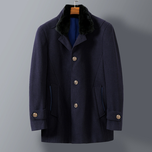中长款 獭兔毛领大衣 男士 冬季 立领獭兔毛领羊毛大衣 ODM撤柜货