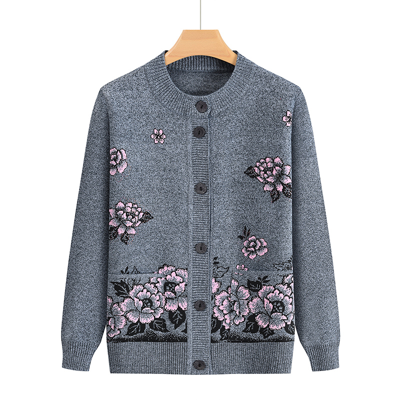 宽松老人开衫秋冬毛衣奶奶