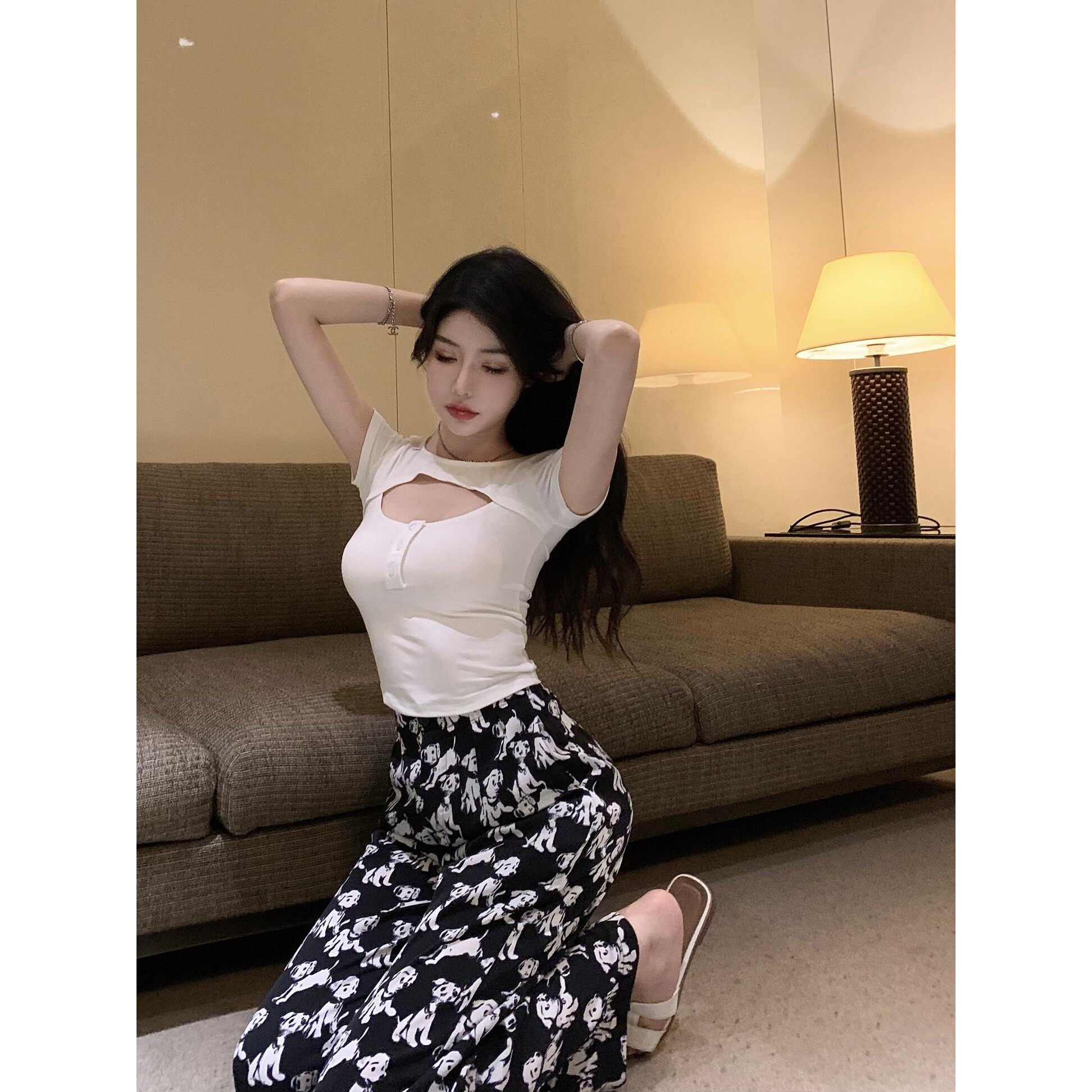 性感镂空冰丝t恤女夏季高腰露脐短款辣妹紧身显瘦上衣打底衫体桖