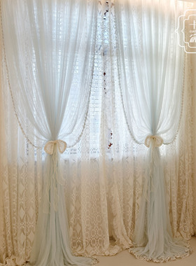 现代南法法式蕾丝洛可可风窗纱蓝色一体纱客厅隔断门帘衣柜纱帘