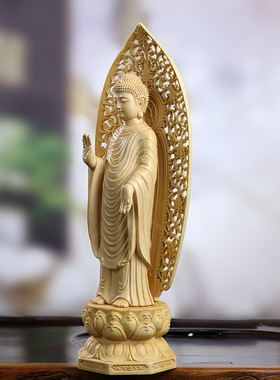 黄杨木雕中式木质雕刻工艺品唐氏释迦牟尼佛像客厅佛创意家居摆件