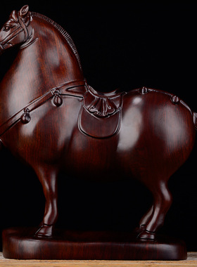 木雕摆件唐马木质雕刻动物生肖家居装饰办公室开业红木工艺礼品