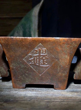 仿古斗双耳四方香炉宣德炉盘香线香合金香炉家居桌面装饰摆件