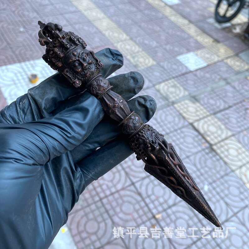 仿古合金大号藏传密宗大威德三面金刚杵复古装饰摆件