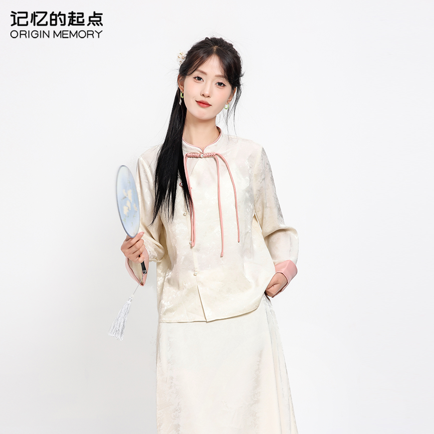 记忆的起点新中式衬衫女2024夏季新款国风圆领盘扣上衣68AX15559