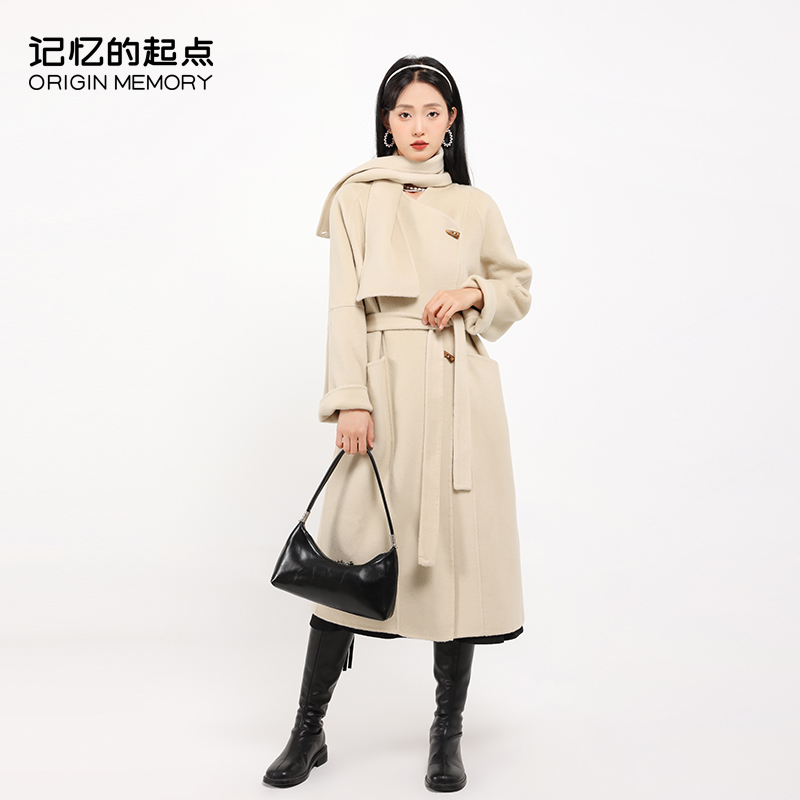 记忆的起点中长款毛呢大衣女2023新款气质通勤收腰外套67GD7
