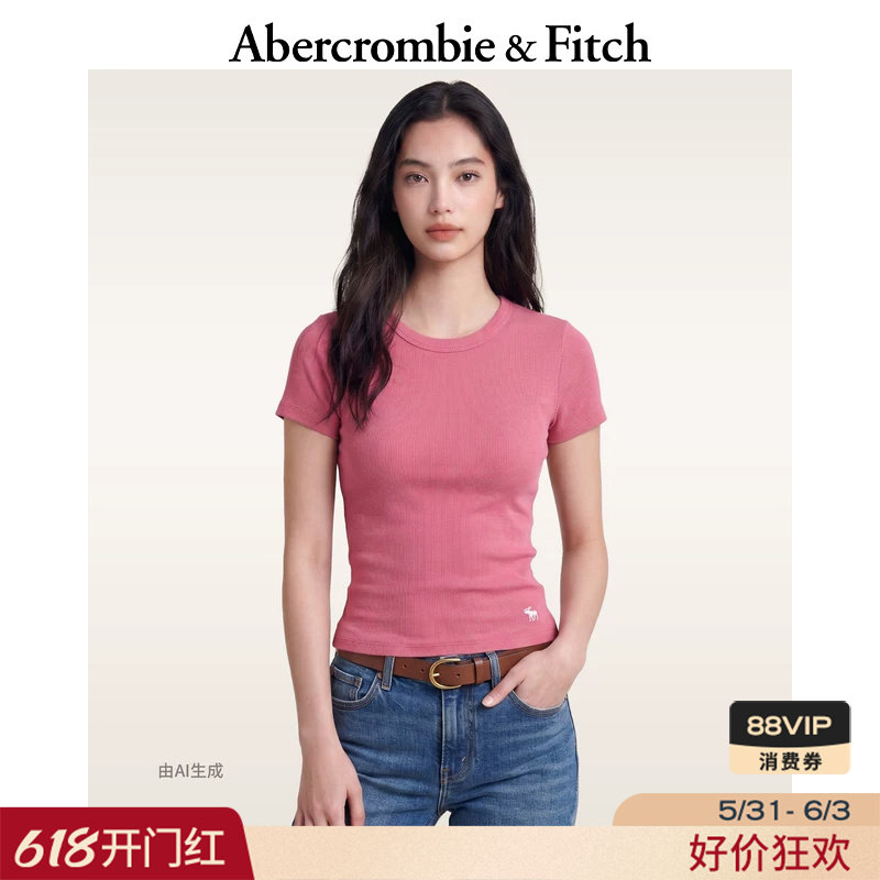AF经典小麋鹿图案美式修身内搭短袖T恤26夏女装139-6318