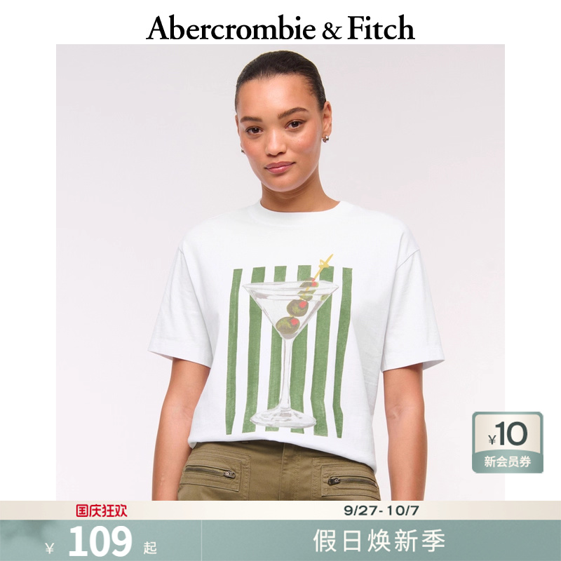 AF女装25秋新款美式复古棉质创意印花宽松圆领短袖T恤157-5346