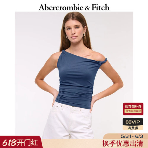 AF美式性感气质莫代尔修身斜肩露肩T恤上衣25秋季女装139-5990