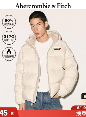 AF美式双头拉链LOGO加厚连帽白色羽绒服外套25秋冬男装132-5205